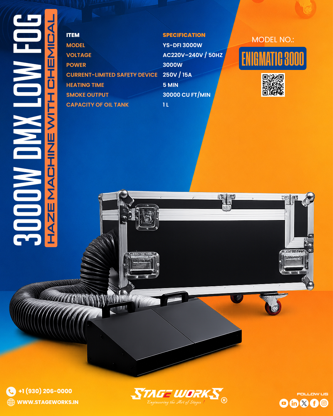 Stage Works 3000W DMX  Low Fog Machine(MODEL NO. ENIGMATIC -3000)