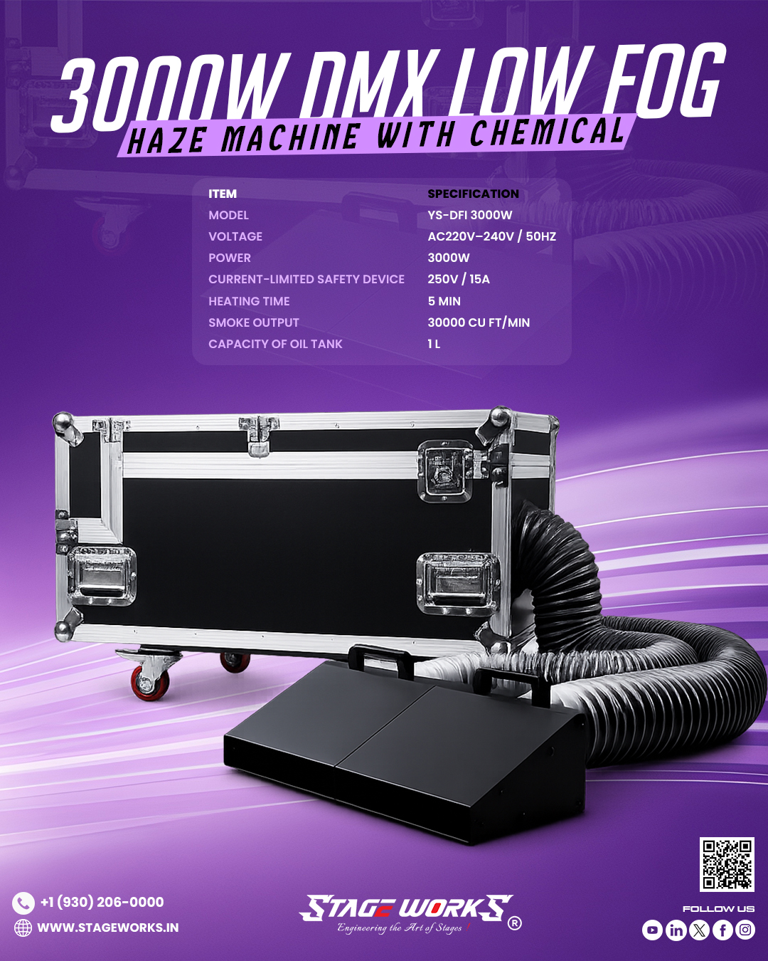 Stage Works 3000W DMX  Low Fog Machine(MODEL NO. ENIGMATIC -3000)