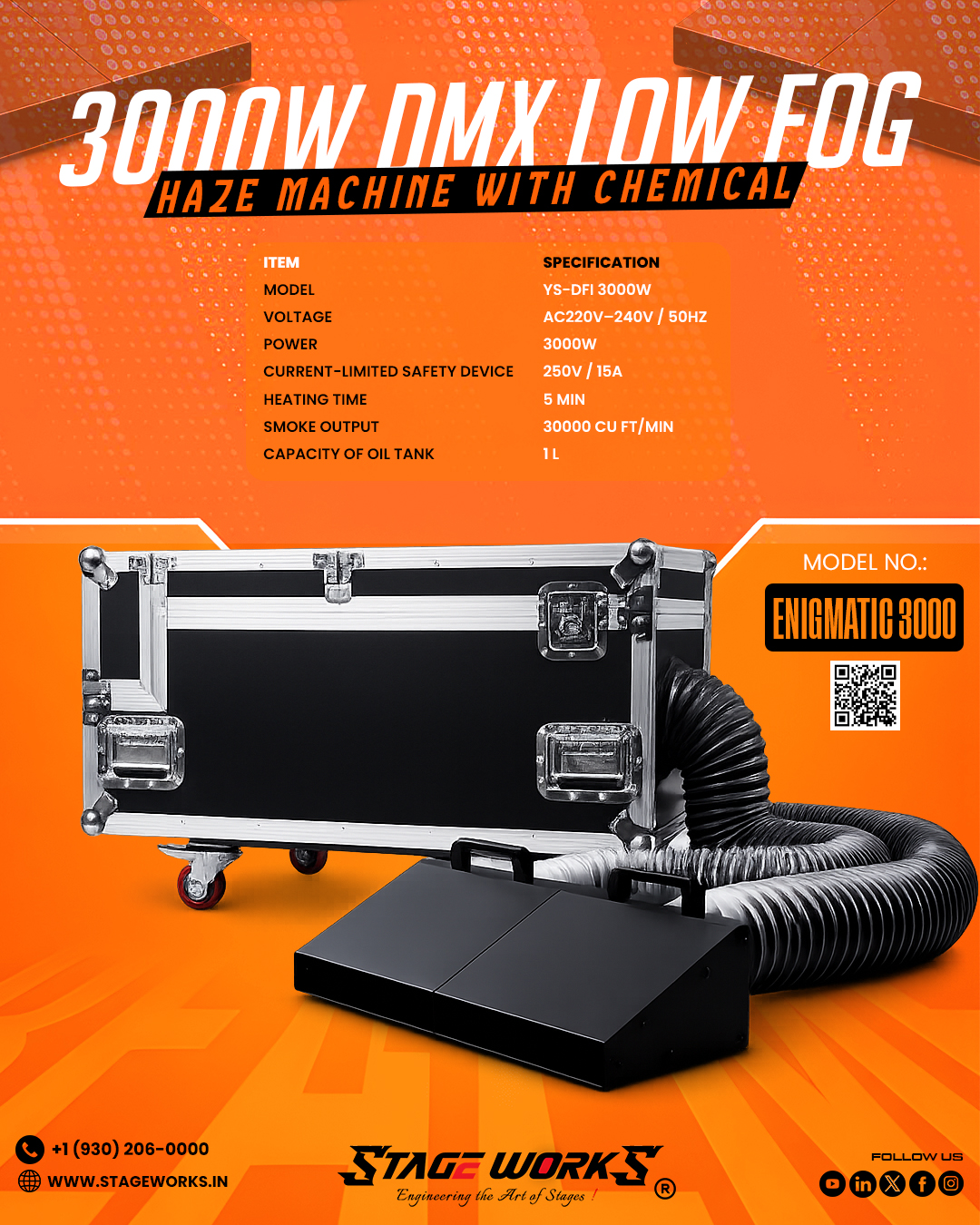 Stage Works 3000W DMX  Low Fog Machine(MODEL NO. ENIGMATIC -3000)