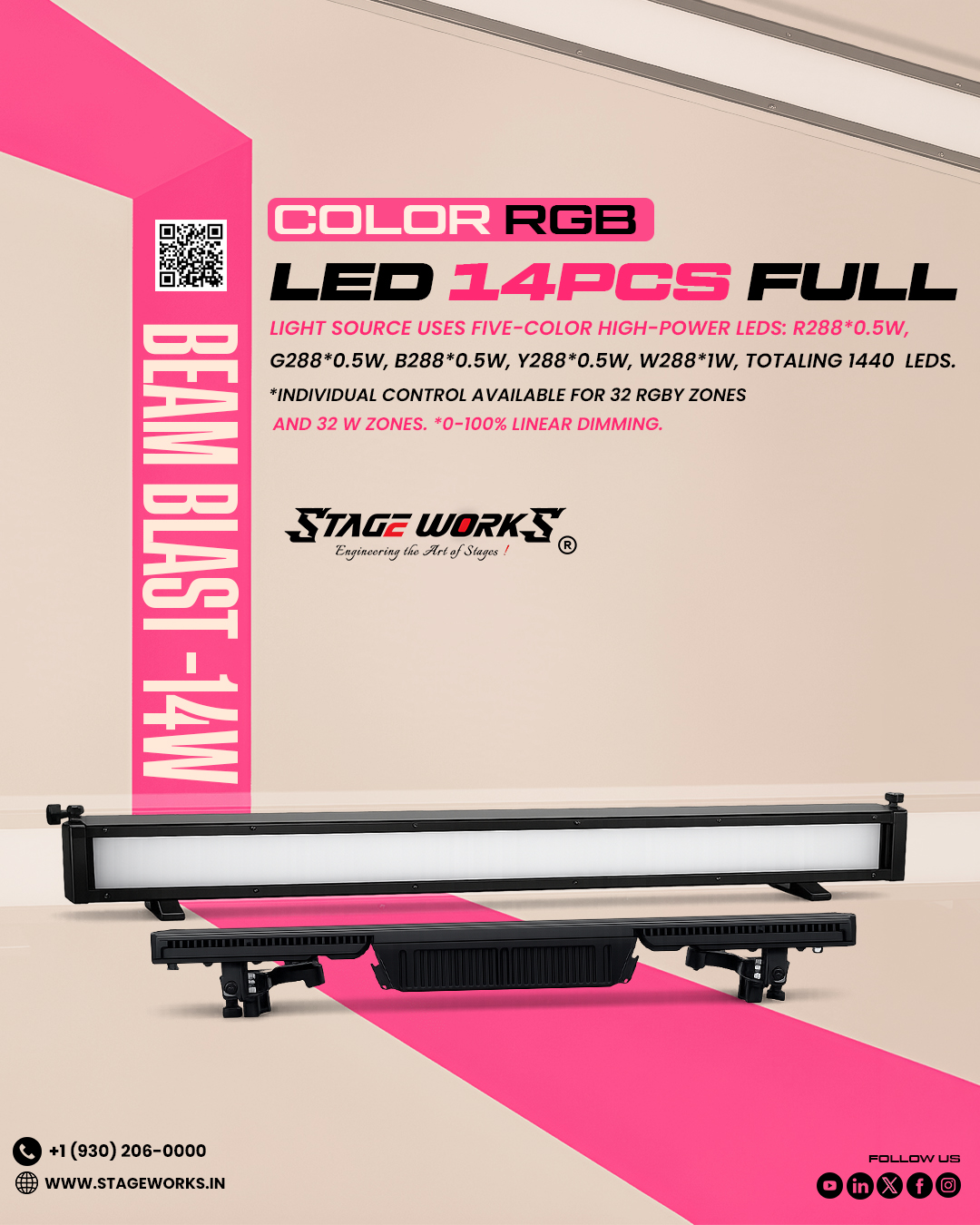 AI BEAM BLAST 1440-LED Multi-Color Pixel Beam Bar Light