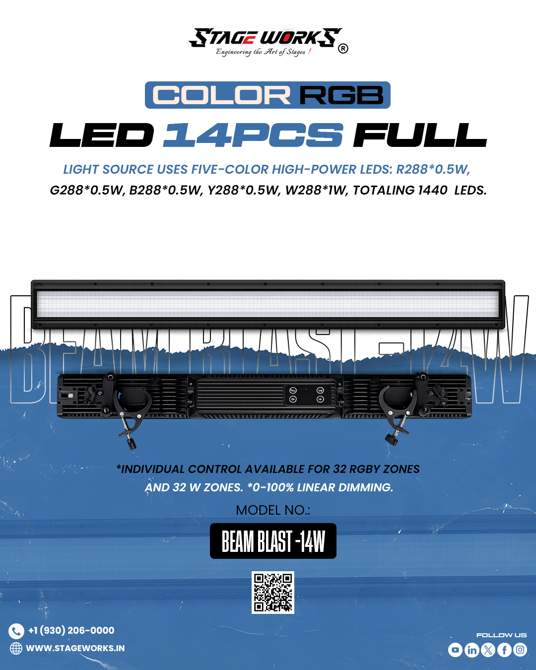 AI BEAM BLAST 1440-LED Multi-Color Pixel Beam Bar Light