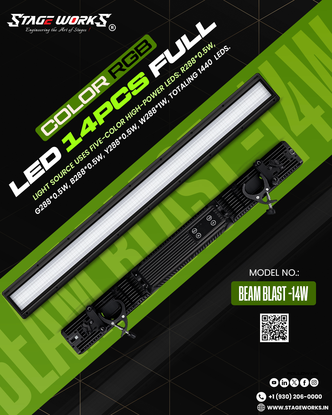 AI BEAM BLAST 1440-LED Multi-Color Pixel Beam Bar Light