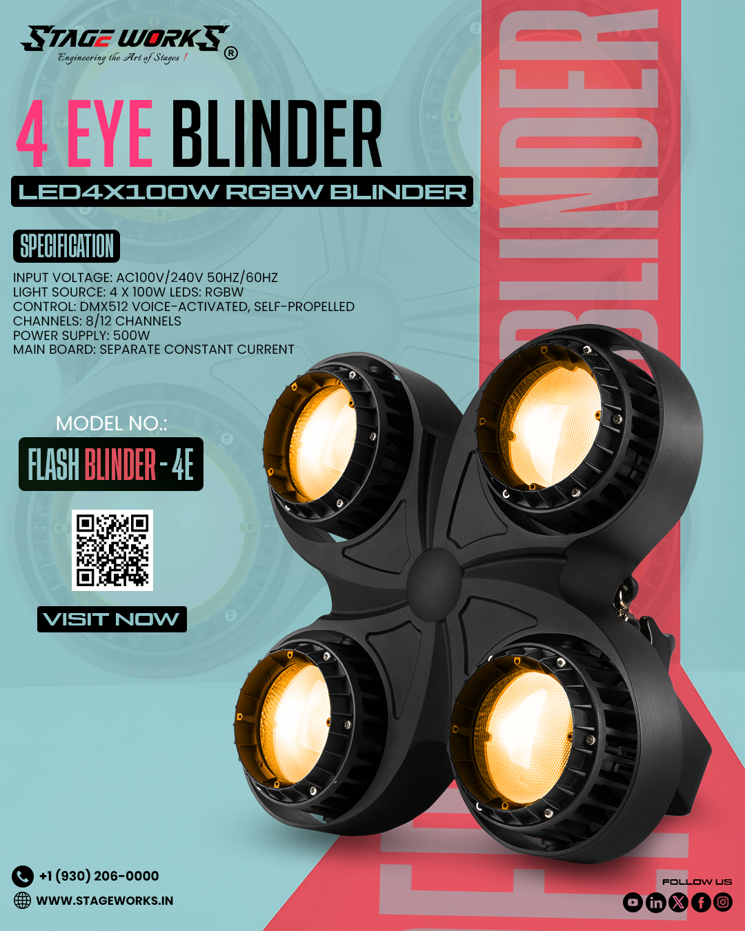 AI FLASH RGB BLINDER - 4E 400W RGBW Audience Stage Blinder