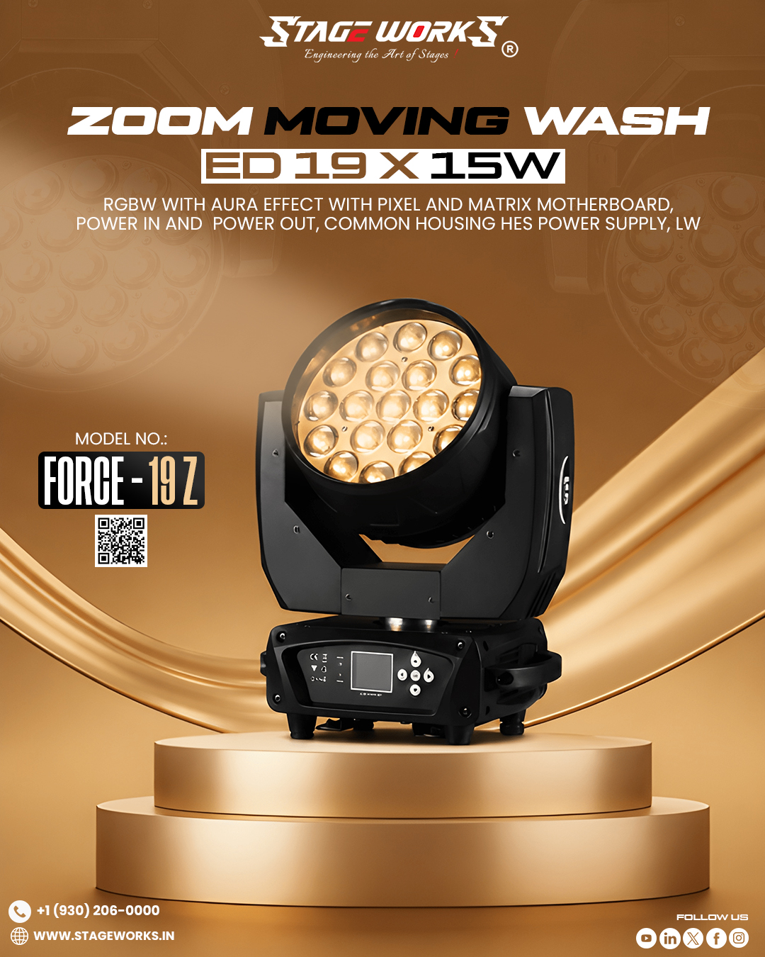 AI FORCE - 19W RGBW Zoom Moving Wash Light - View 1