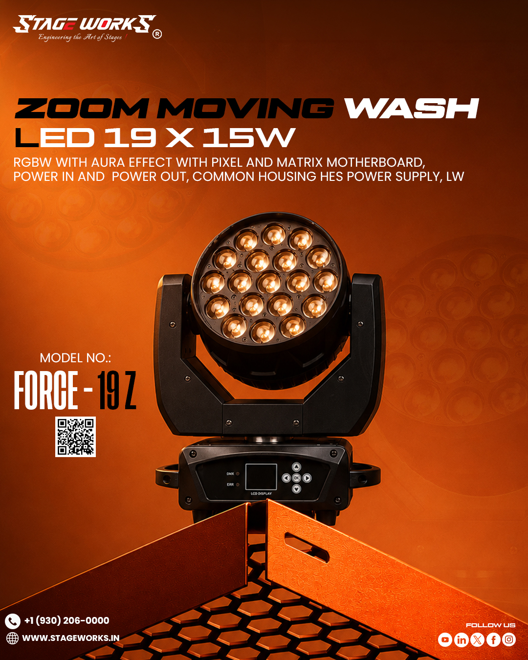 AI FORCE - 19W RGBW Zoom Moving Wash Light