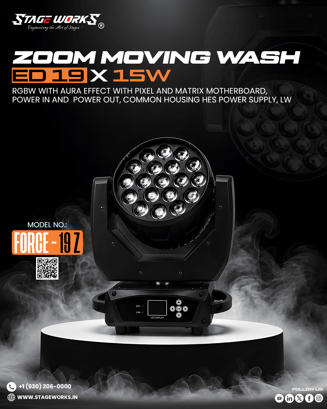 AI FORCE - 19W RGBW Zoom Moving Wash Light