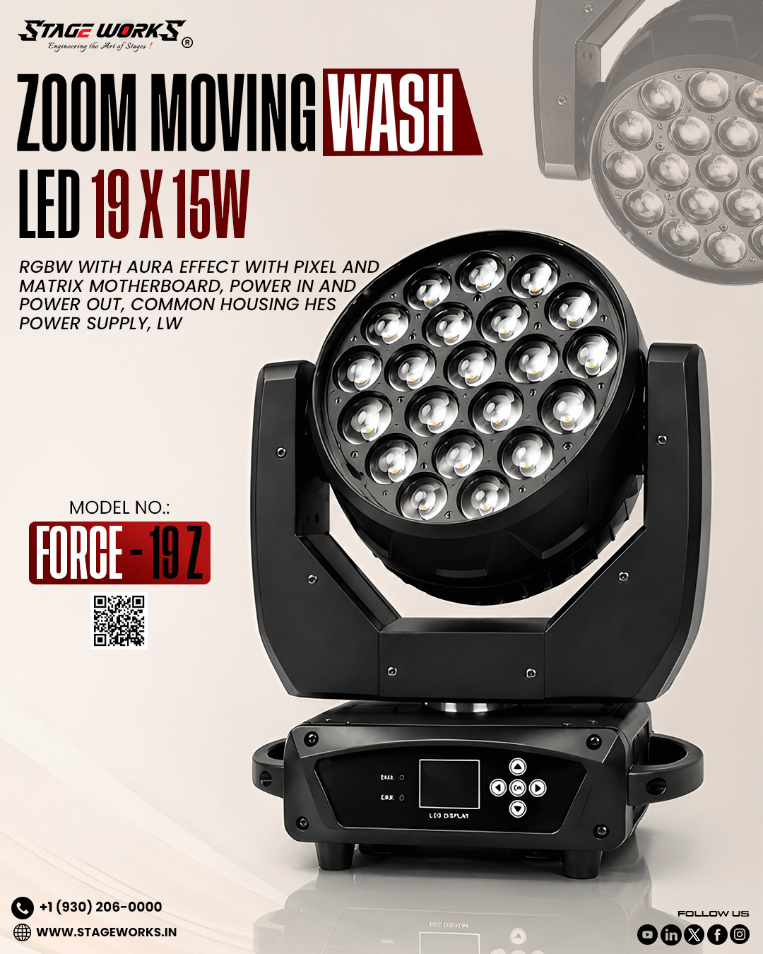 AI FORCE - 19W RGBW Zoom Moving Wash Light
