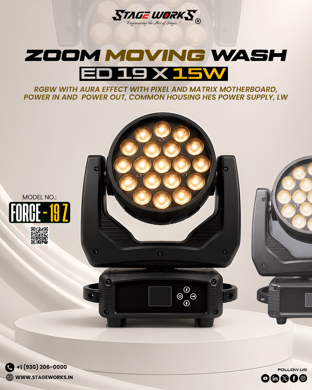 AI FORCE - 19W RGBW Zoom Moving Wash Light