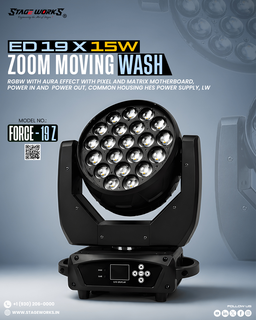 AI FORCE - 19W RGBW Zoom Moving Wash Light