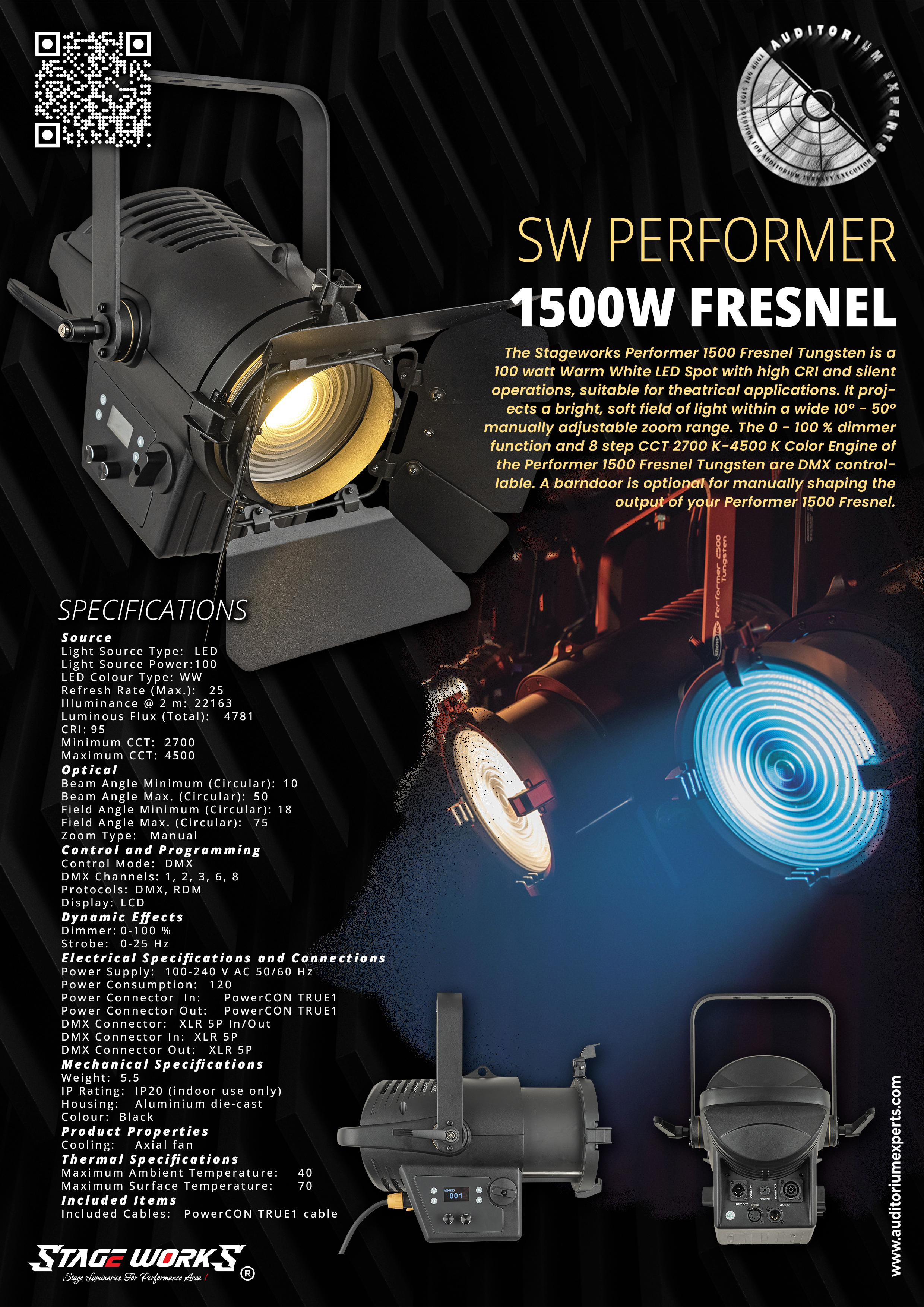 AI PERFORMER - FS 300 EZ 300W Motorized Electronic Zoom Fresnel Spotlight