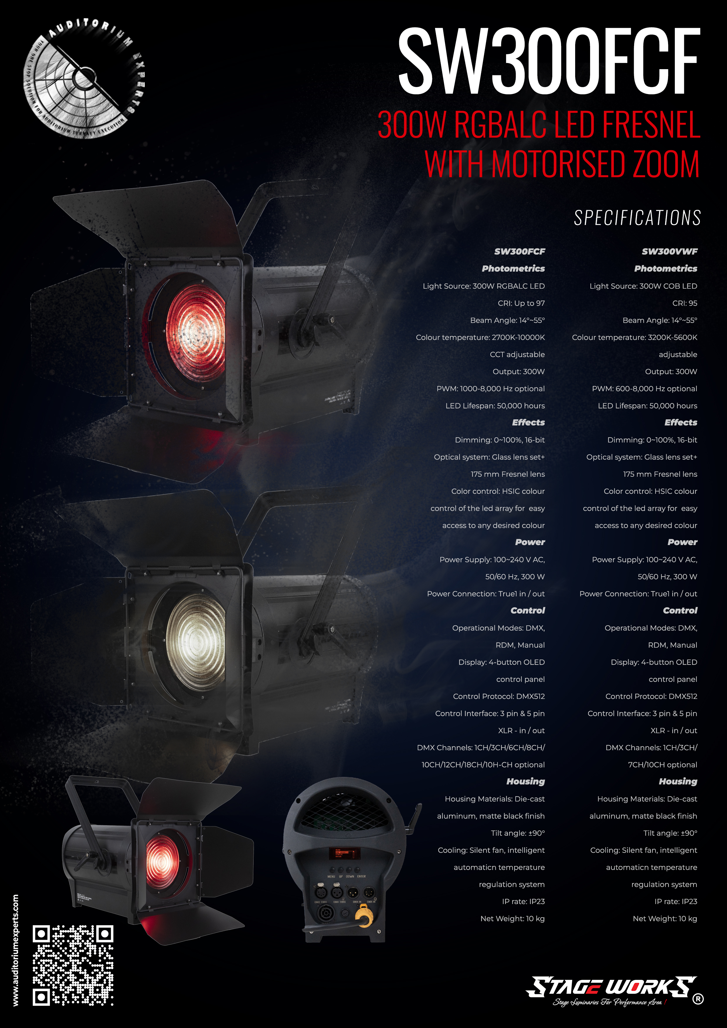 AI PERFORMER - FS 300 EZ 300W Motorized Electronic Zoom Fresnel Spotlight