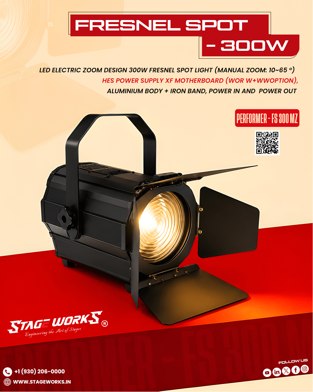 AI PERFORMER - FS 300 MZ 300W Fresnel Spotlight with Manual Zoom