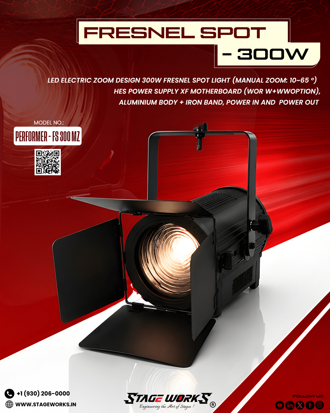 AI PERFORMER - FS 300 MZ 300W Fresnel Spotlight with Manual Zoom