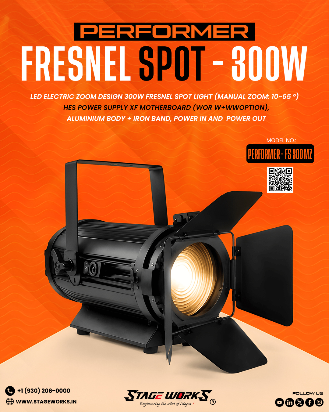 AI PERFORMER - FS 300 MZ 300W Fresnel Spotlight with Manual Zoom