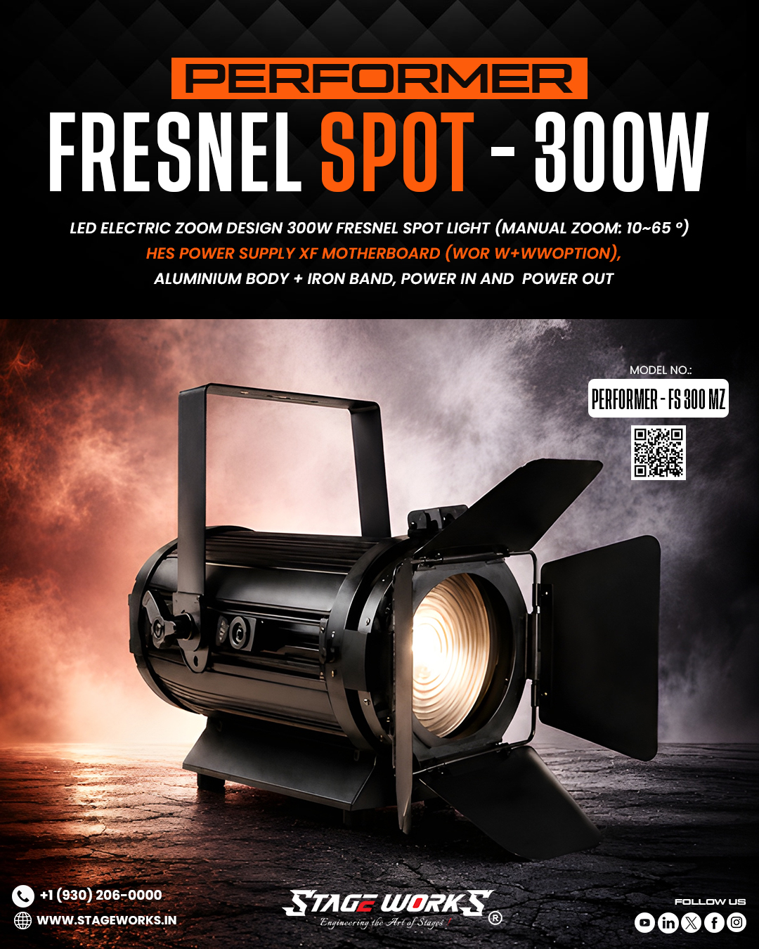 AI PERFORMER - FS 300 MZ 300W Fresnel Spotlight with Manual Zoom