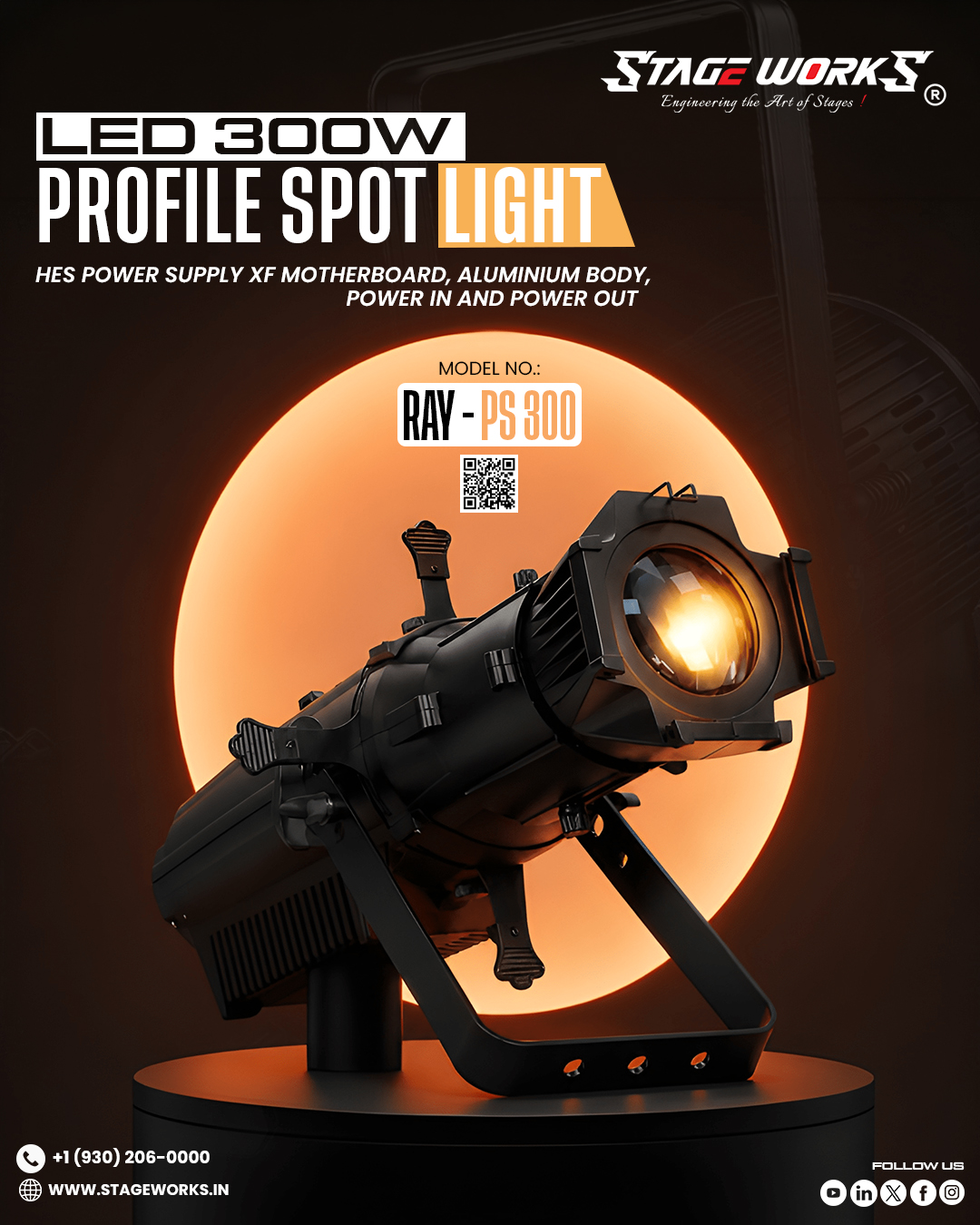 AI RAY - PS 300/FF Fixed Focus 300W COB Profile Spotlight
