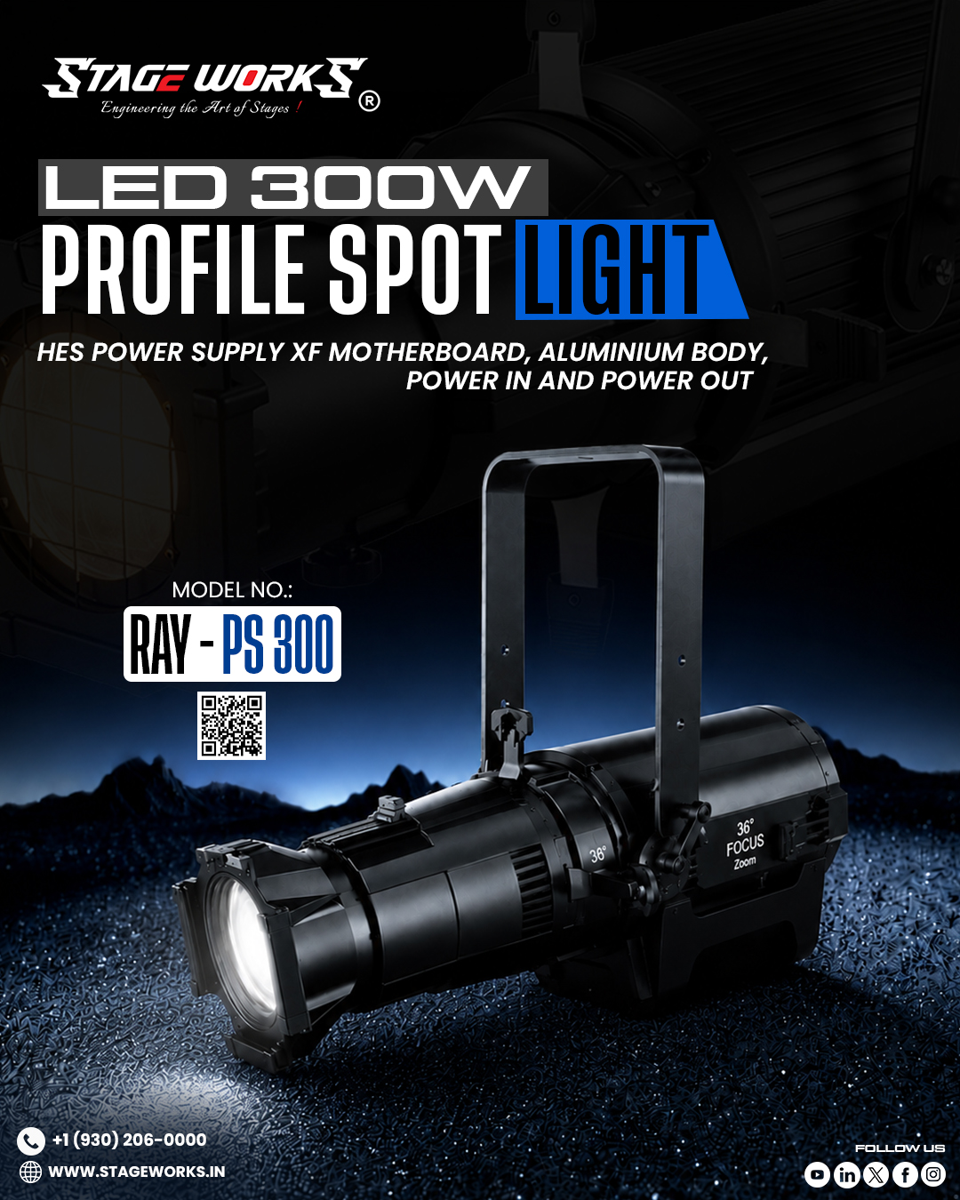 AI RAY - PS 300/FF Fixed Focus 300W COB Profile Spotlight
