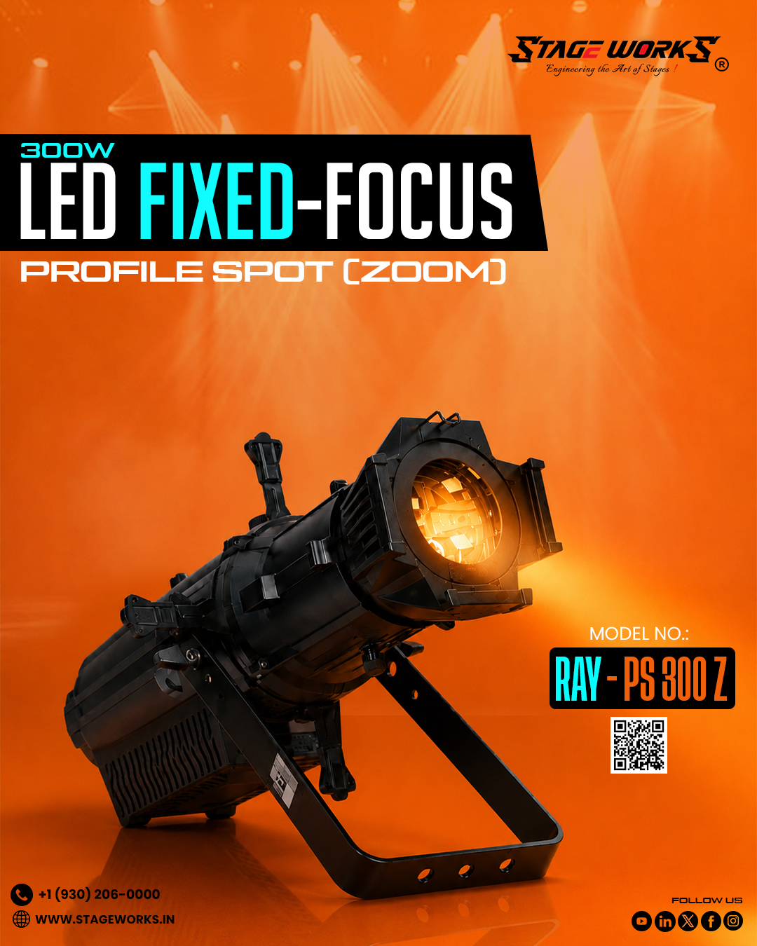 AI RAY - PS 300/Z Manual Zoom 300W COB Profile Spotlight