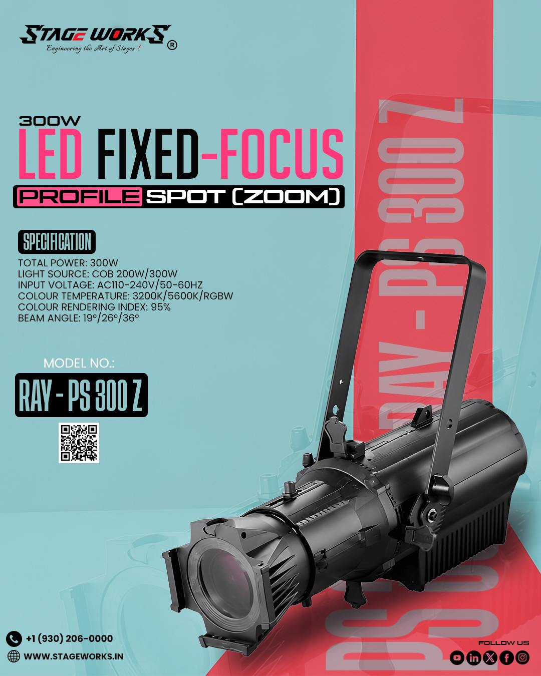 AI RAY - PS 300/Z Manual Zoom 300W COB Profile Spotlight