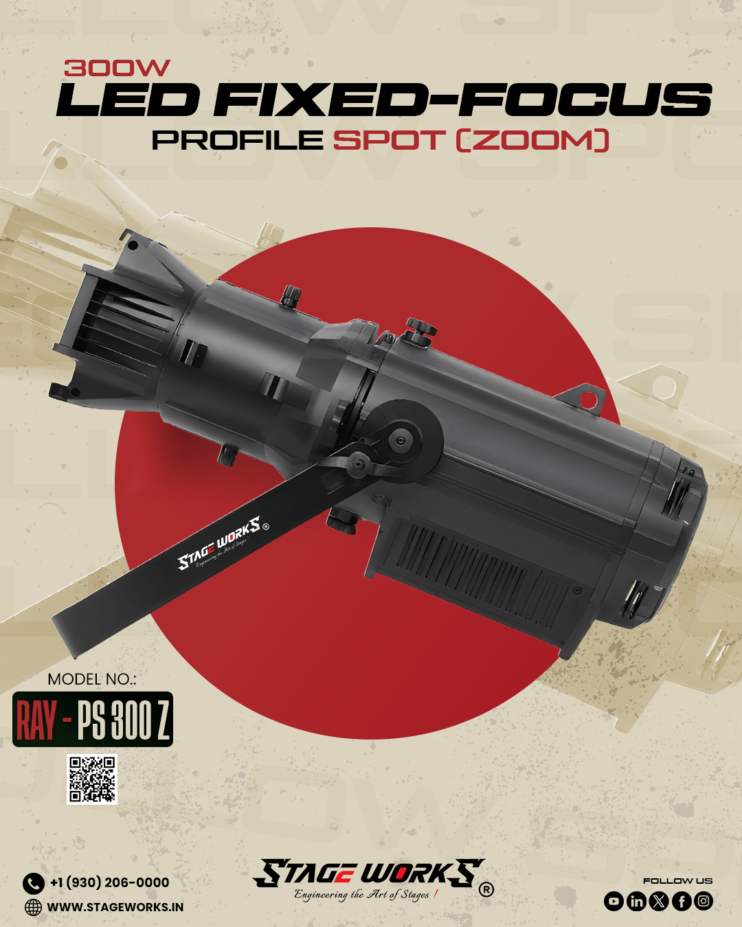 AI RAY - PS 300/Z Manual Zoom 300W COB Profile Spotlight
