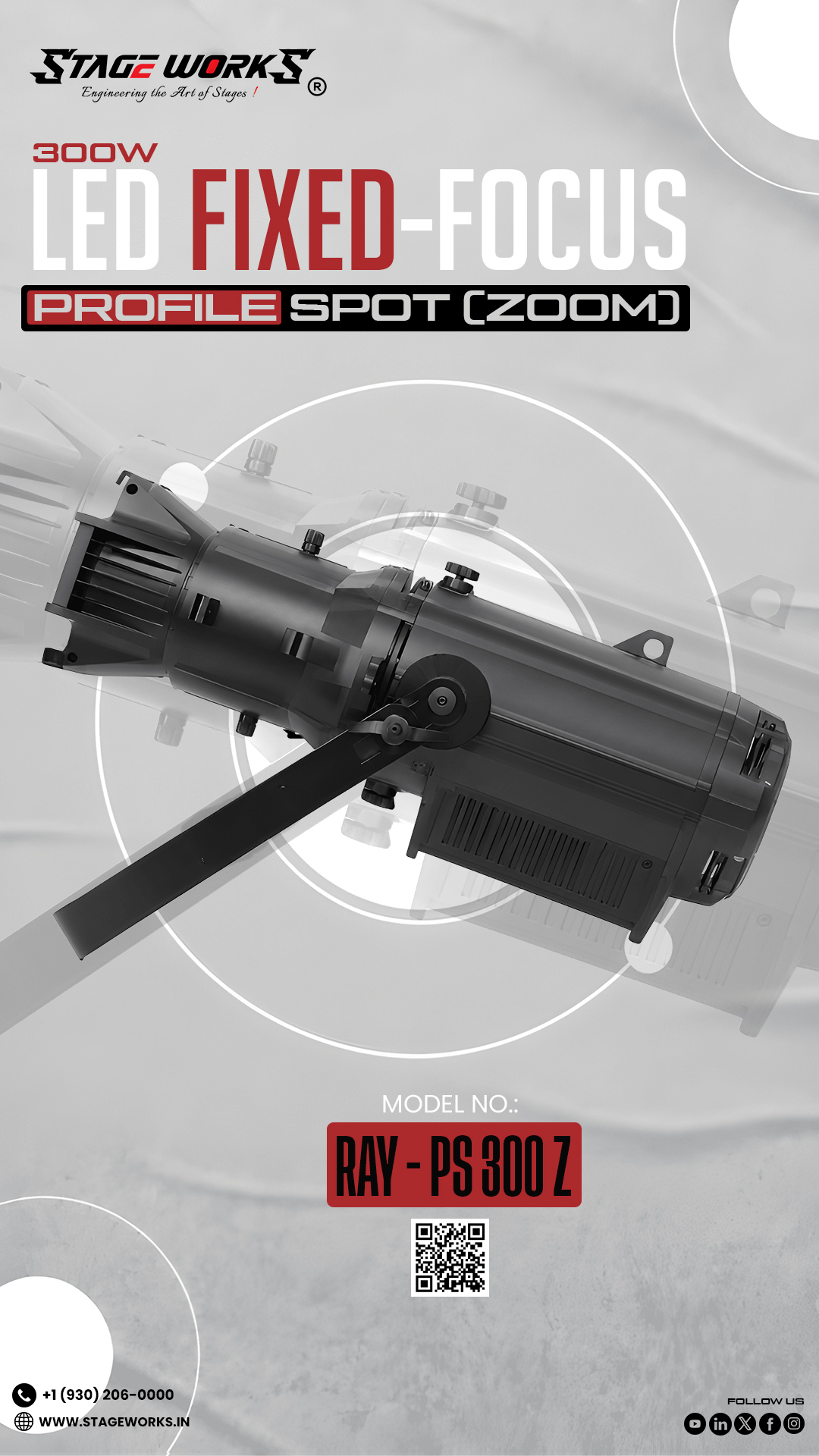 AI RAY - PS 300/Z Manual Zoom 300W COB Profile Spotlight