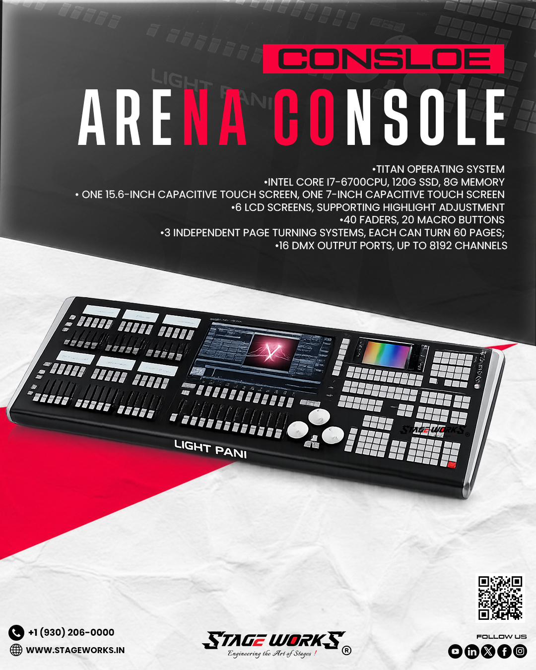 Arena DMX Lighting Console (Titan OS Dual Touchscreen 16-DMX)