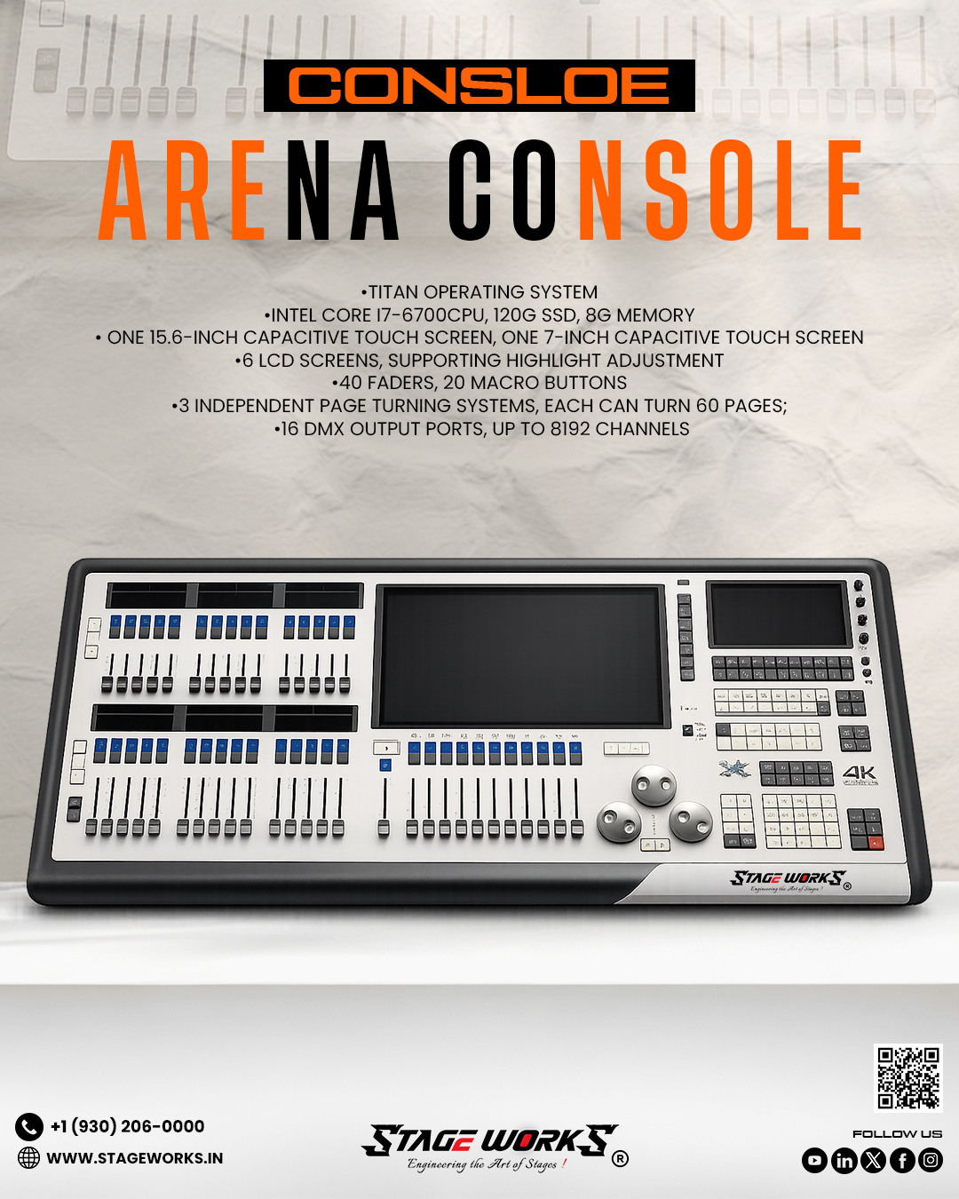 Arena DMX Lighting Console (Titan OS Dual Touchscreen 16-DMX)