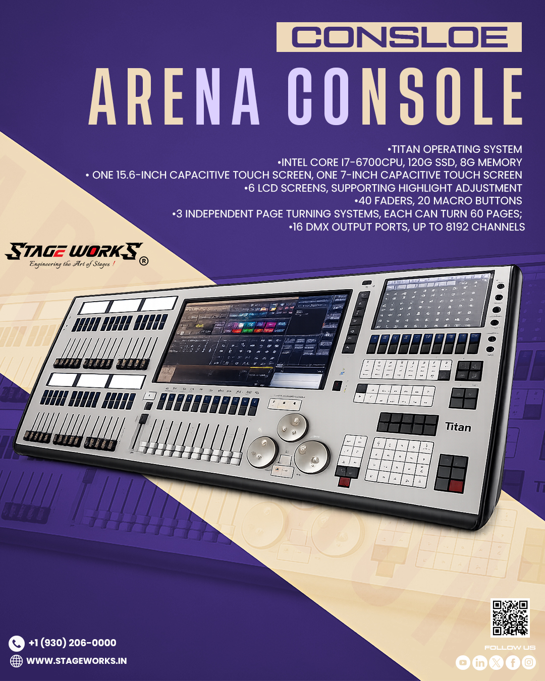 Arena DMX Lighting Console (Titan OS Dual Touchscreen 16-DMX)