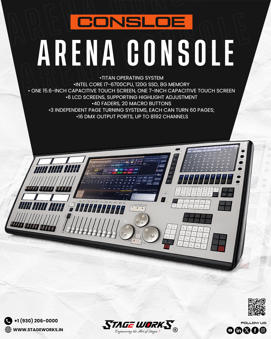 Arena DMX Lighting Console (Titan OS Dual Touchscreen 16-DMX)