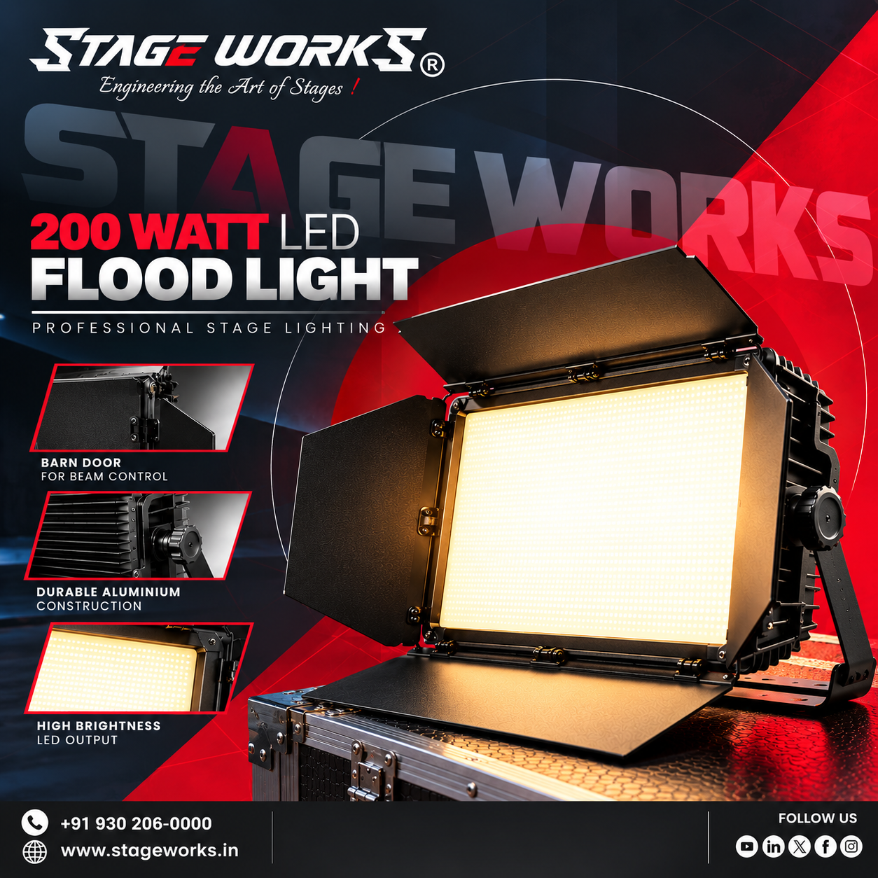 Stage Works 200W LED Wide-Angle Stage Flood Light with Barn Doors
