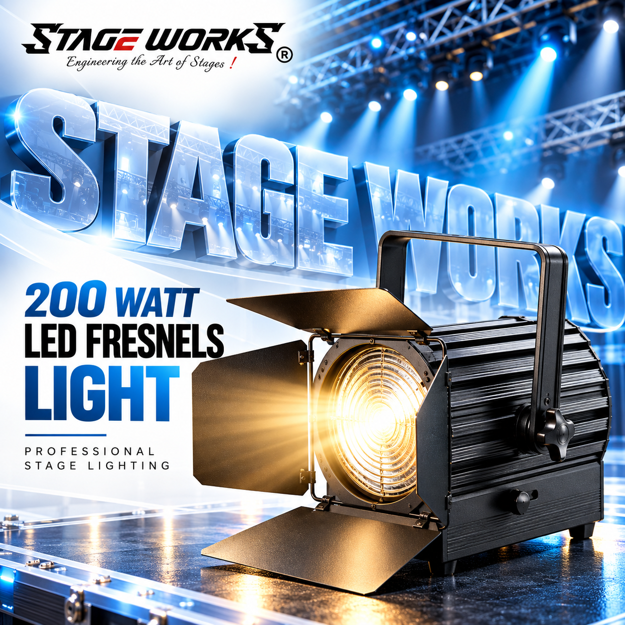 Stage Works 200W LED Fresnel Spotlight with Barn Doors
